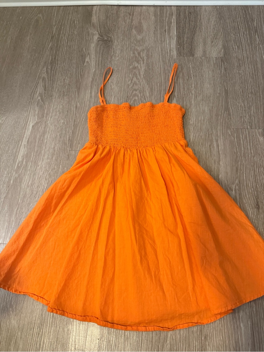 SHEIN Bright Orange Smocked Mini Dress with Spaghetti Straps
